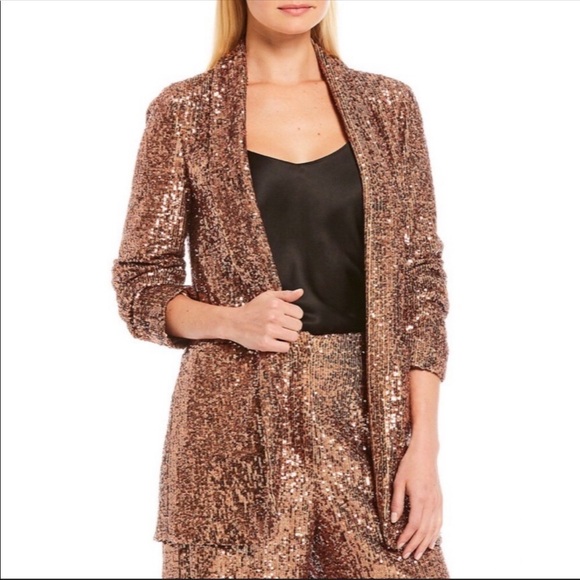 Gianni Bini Rose Gold Bronze Sequin Blazer Jacket long sleeve size XS small